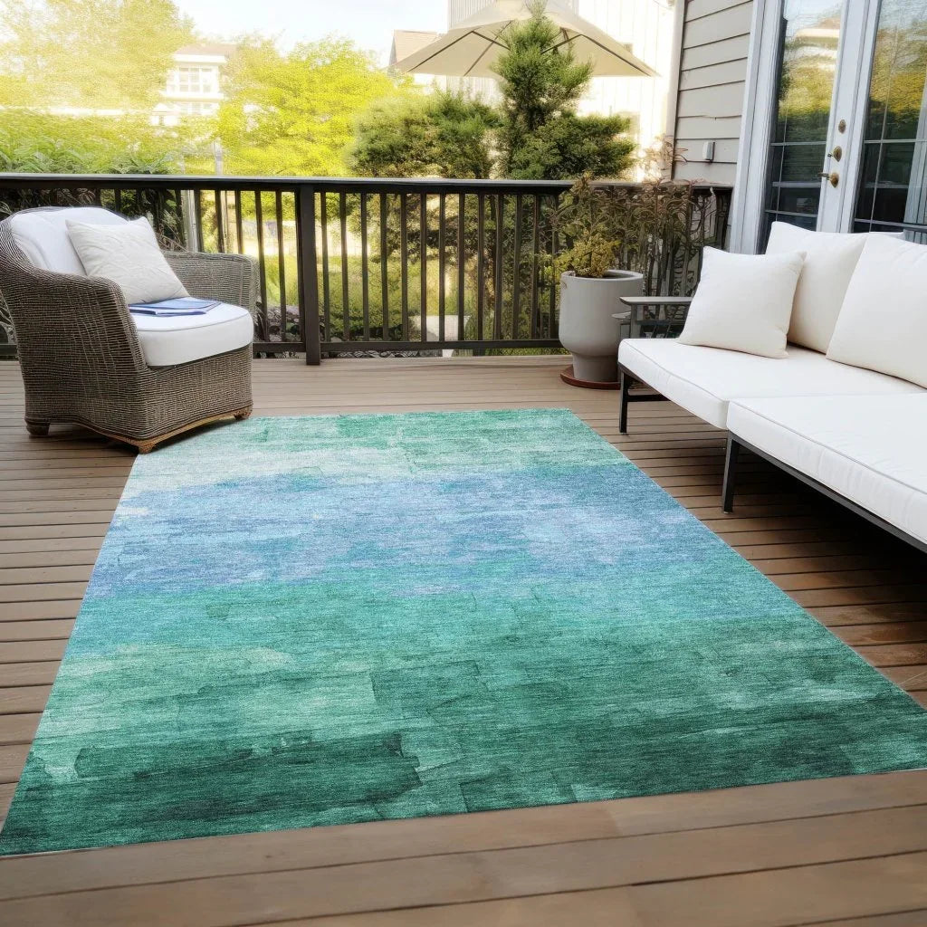 LOOMLAN Rugs Wyrnleaf Teal Washable Indoor-Outdoor Rug