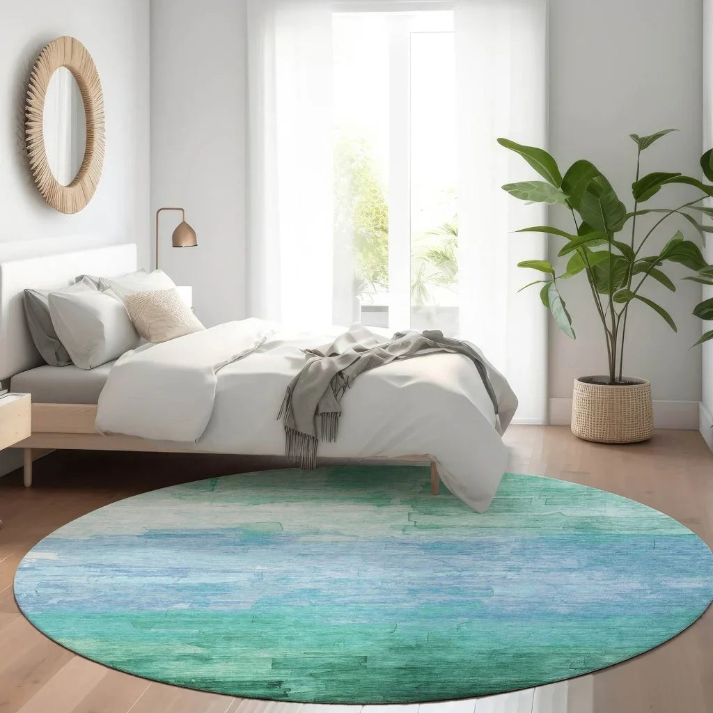 LOOMLAN Rugs Wyrnleaf Teal Washable Indoor-Outdoor Rug