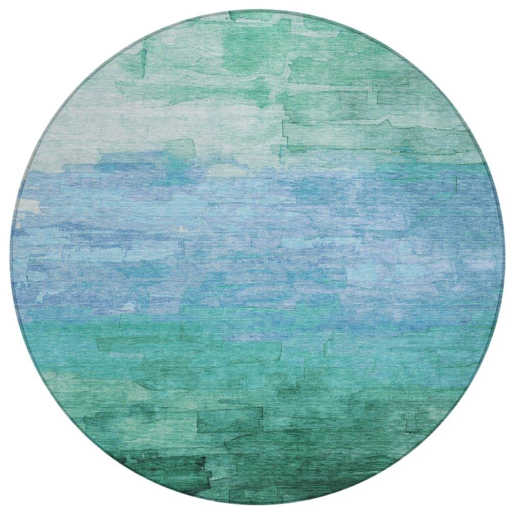 LOOMLAN Rugs Wyrnleaf Teal Washable Indoor-Outdoor Rug