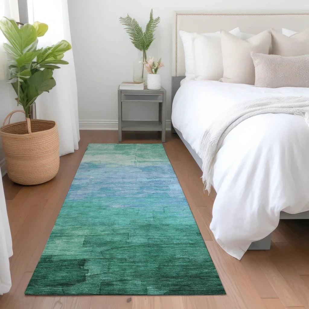 LOOMLAN Rugs Wyrnleaf Teal Washable Indoor-Outdoor Rug