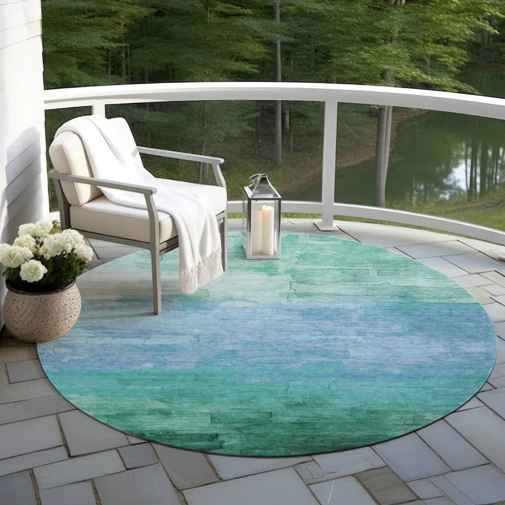 LOOMLAN Rugs Wyrnleaf Teal Washable Indoor-Outdoor Rug