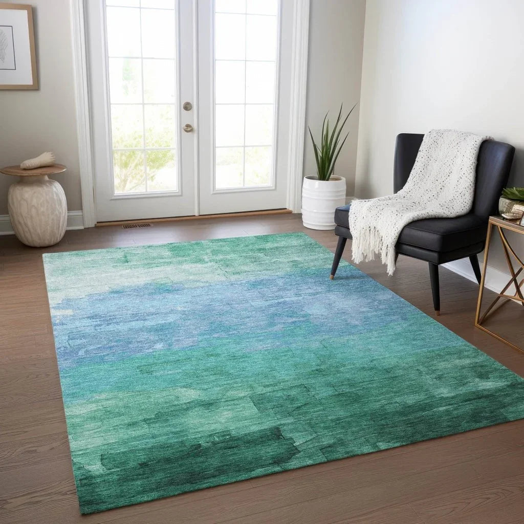 LOOMLAN Rugs Wyrnleaf Teal Washable Indoor-Outdoor Rug