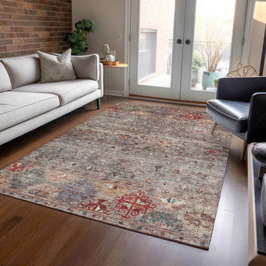 LOOMLAN Rugs Yaniqa Gray Washable Indoor-Outdoor Rug