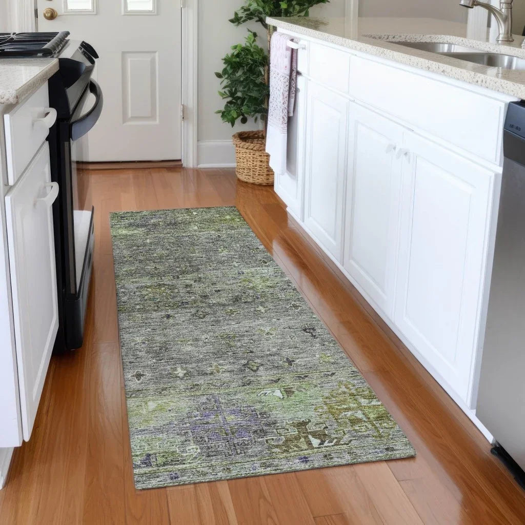 LOOMLAN Rugs Yaniqa Green Washable Indoor-Outdoor Rug