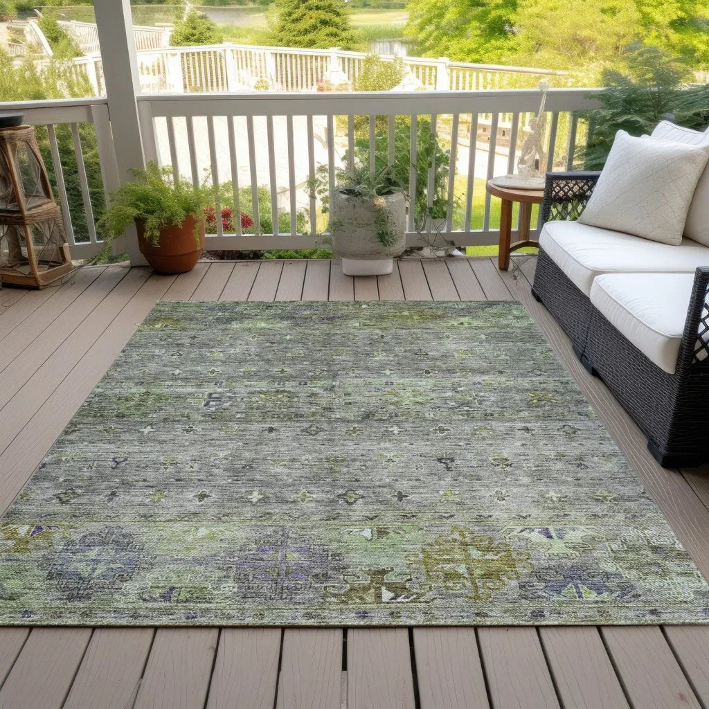 LOOMLAN Rugs Yaniqa Green Washable Indoor-Outdoor Rug