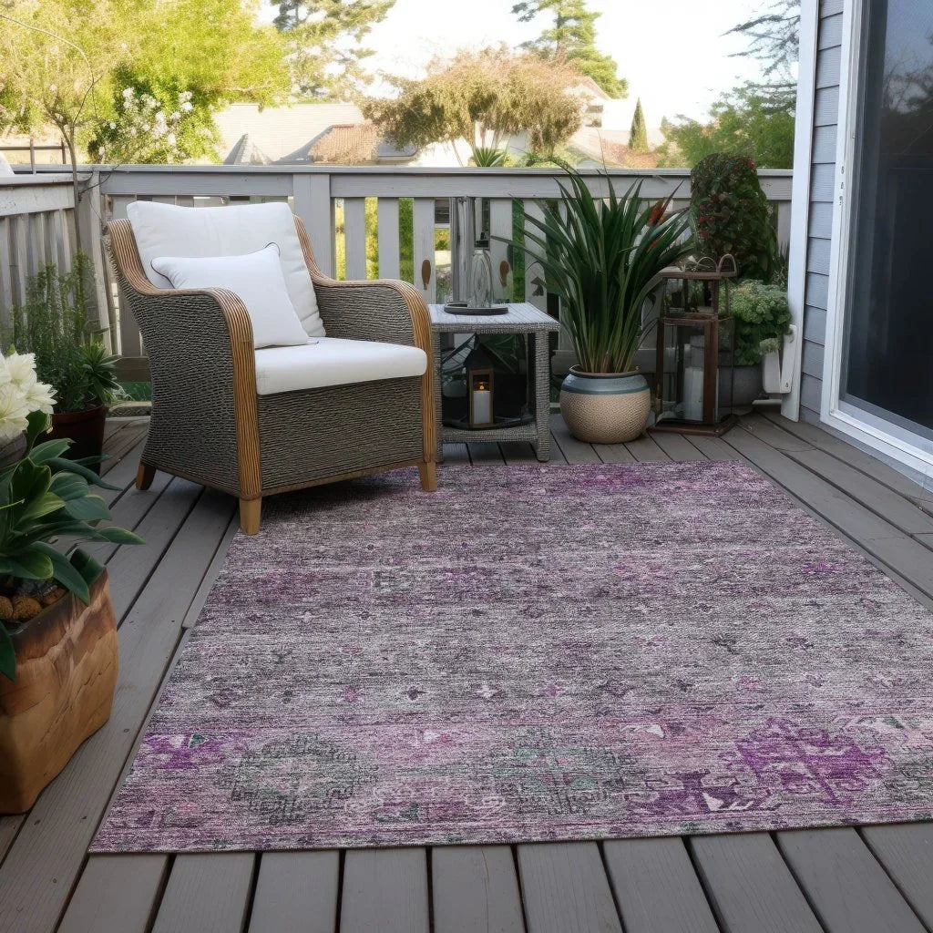 LOOMLAN Rugs Yaniqa Purple Washable Indoor-Outdoor Rug