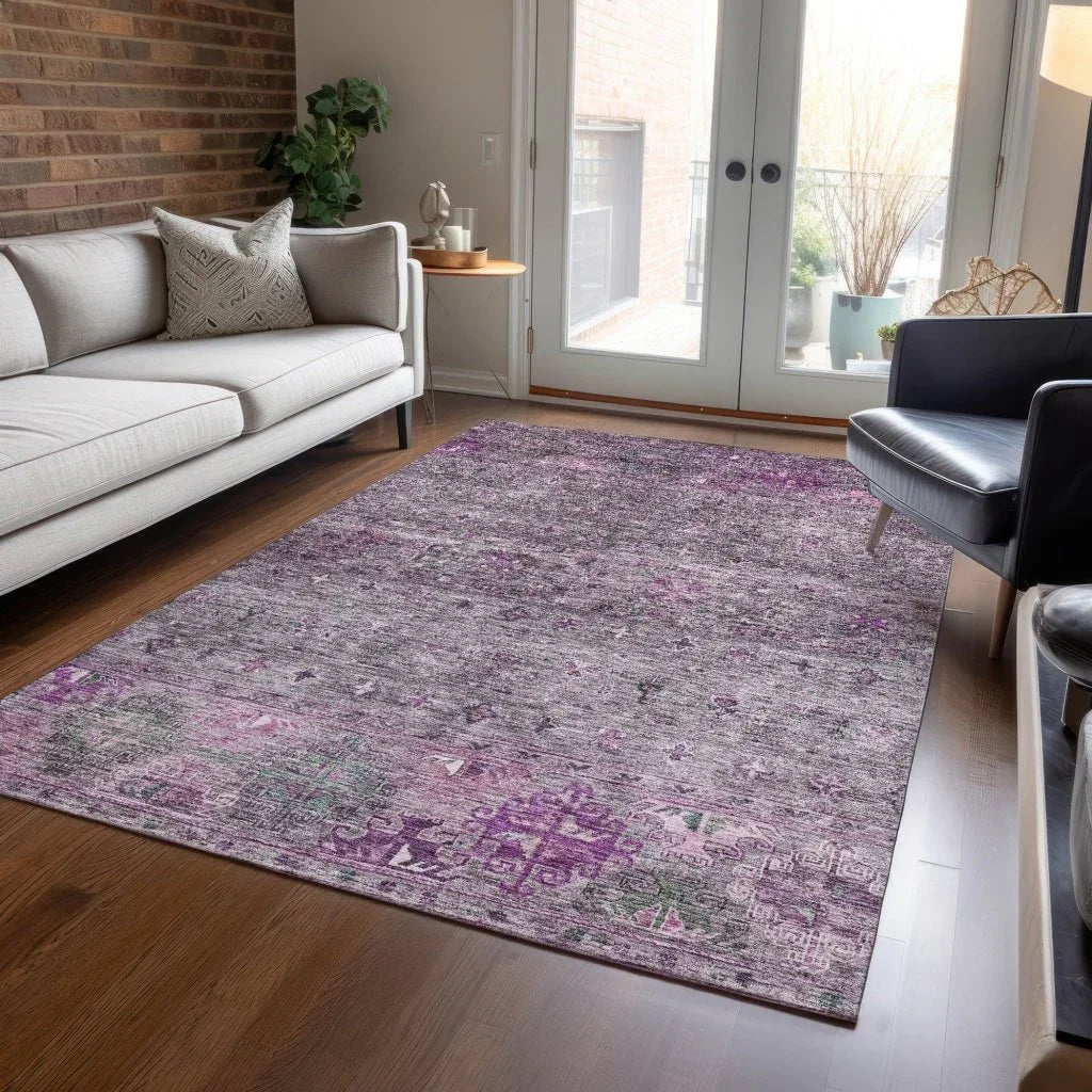 LOOMLAN Rugs Yaniqa Purple Washable Indoor-Outdoor Rug