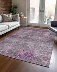 LOOMLAN Rugs Yaniqa Purple Washable Indoor-Outdoor Rug