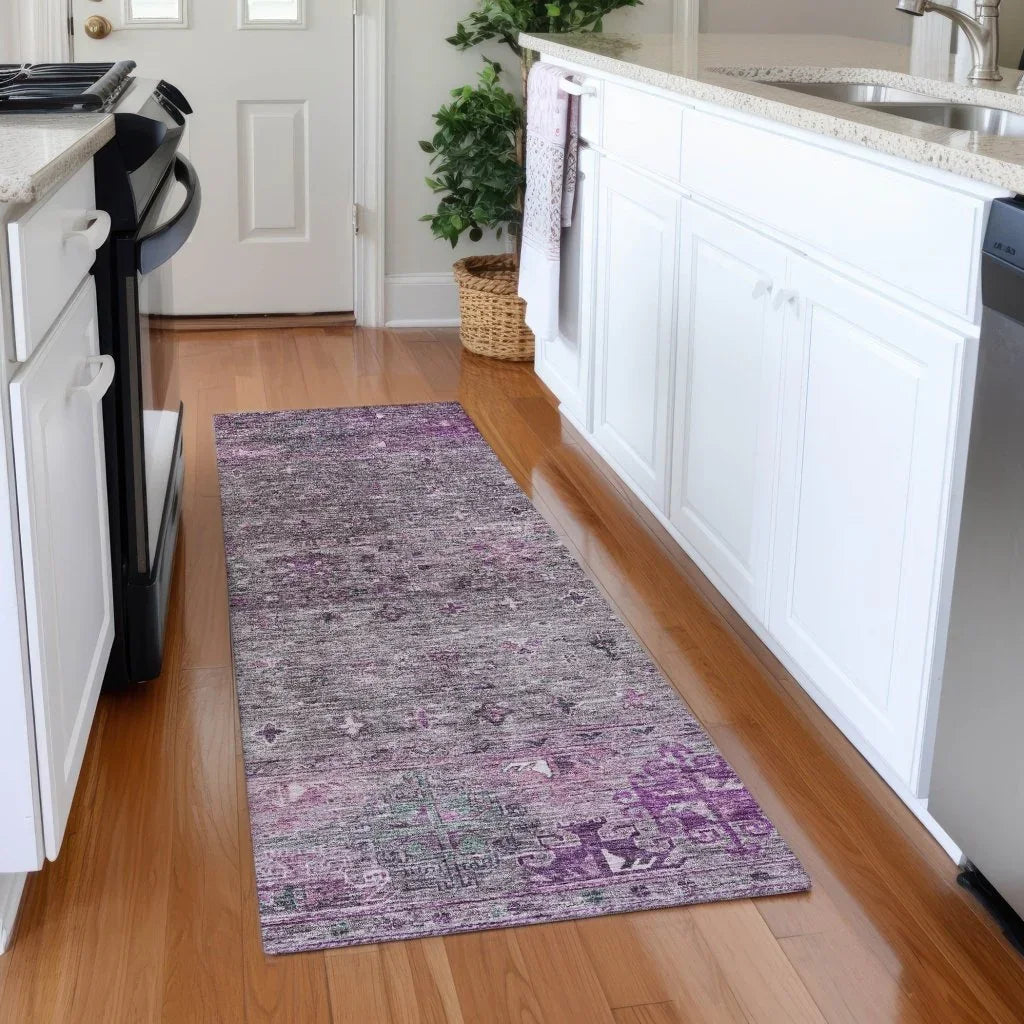 LOOMLAN Rugs Yaniqa Purple Washable Indoor-Outdoor Rug