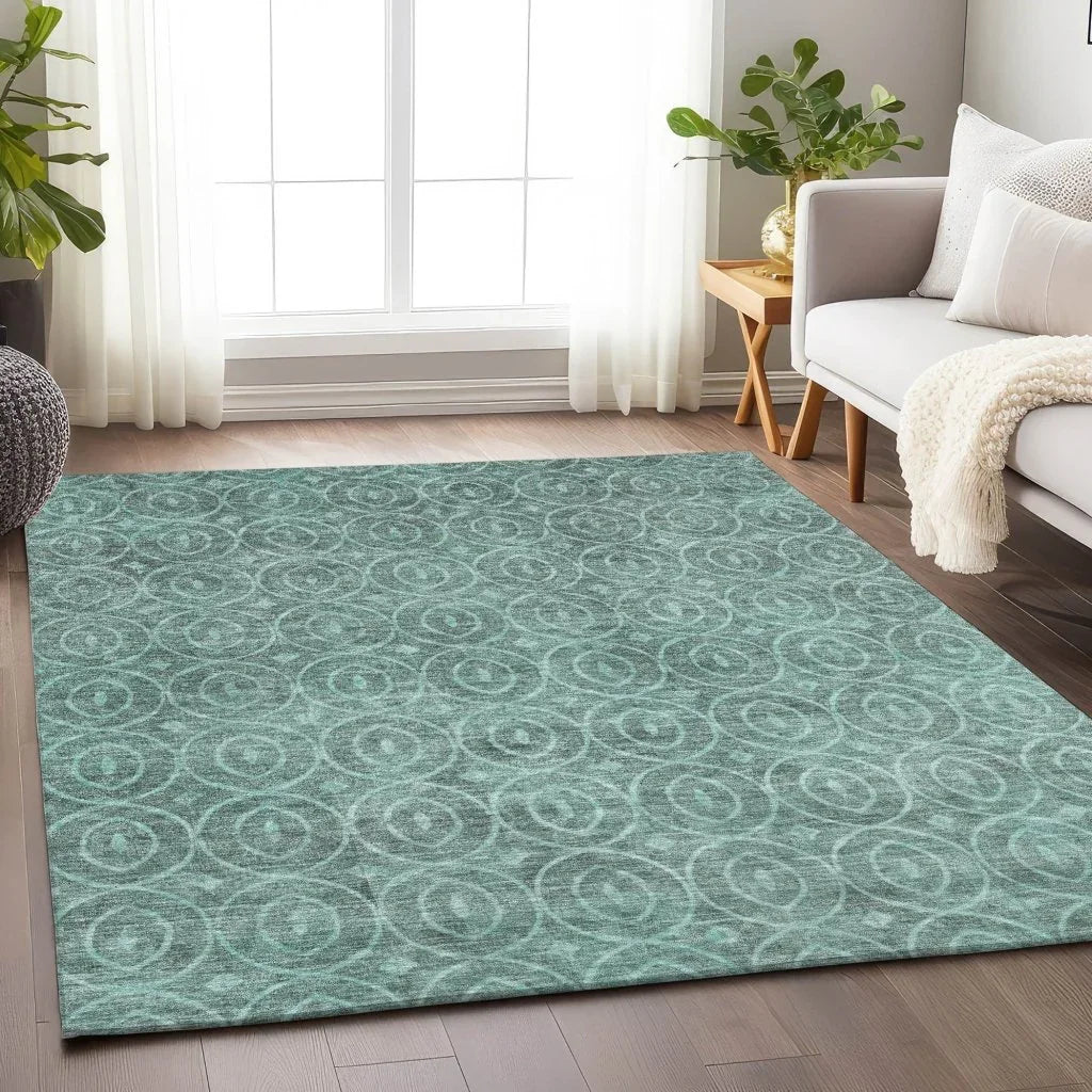LOOMLAN Rugs Zafrine Teal Washable Indoor-Outdoor Rug
