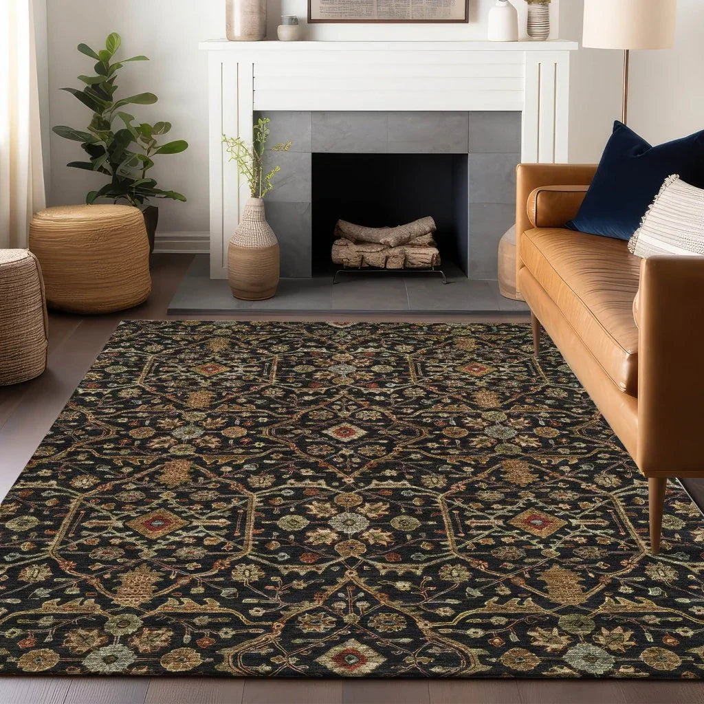 LOOMLAN Rugs Zara Black Washable Indoor-Outdoor Rug