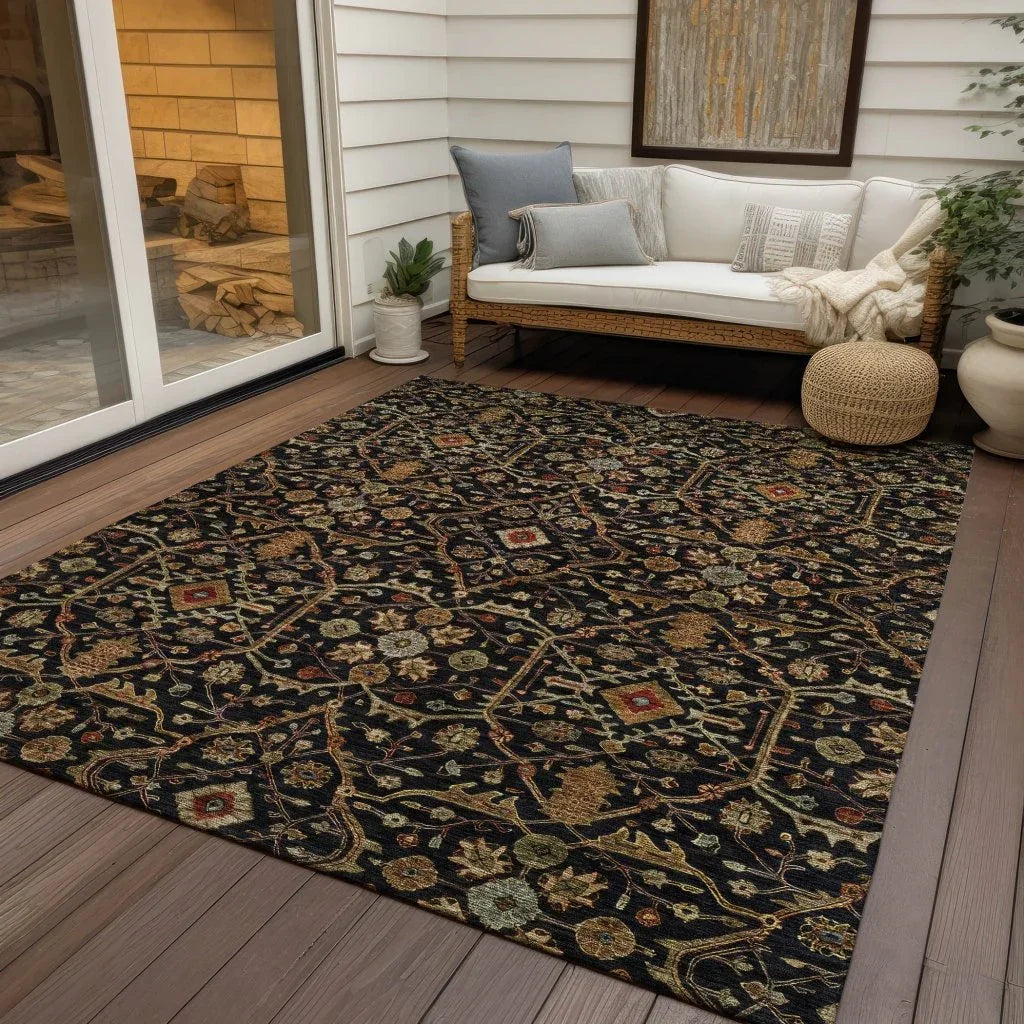 LOOMLAN Rugs Zara Black Washable Indoor-Outdoor Rug