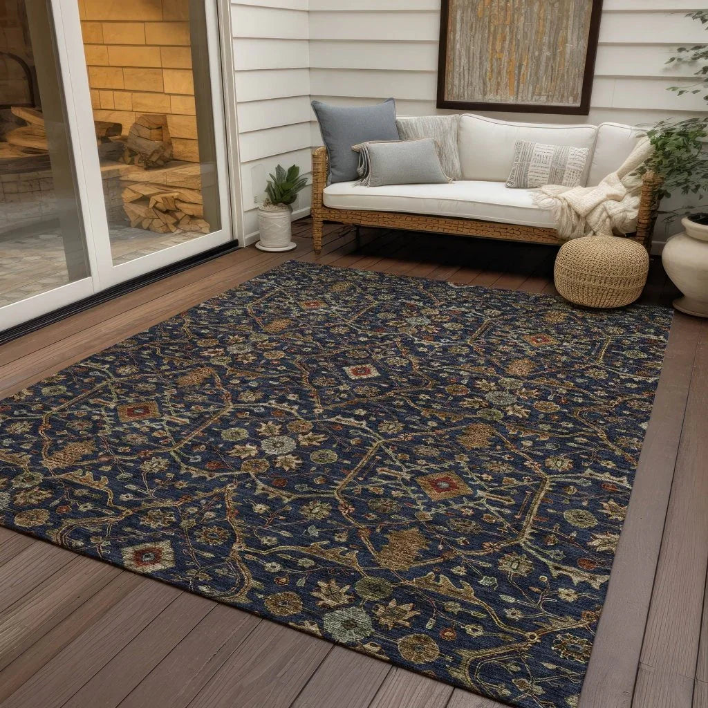 LOOMLAN Rugs Zara Blue Washable Indoor-Outdoor Rug