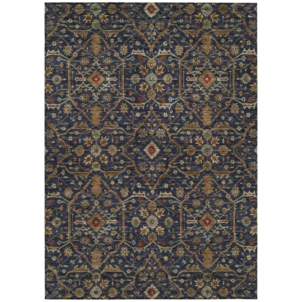 LOOMLAN Rugs Zara Blue Washable Indoor-Outdoor Rug