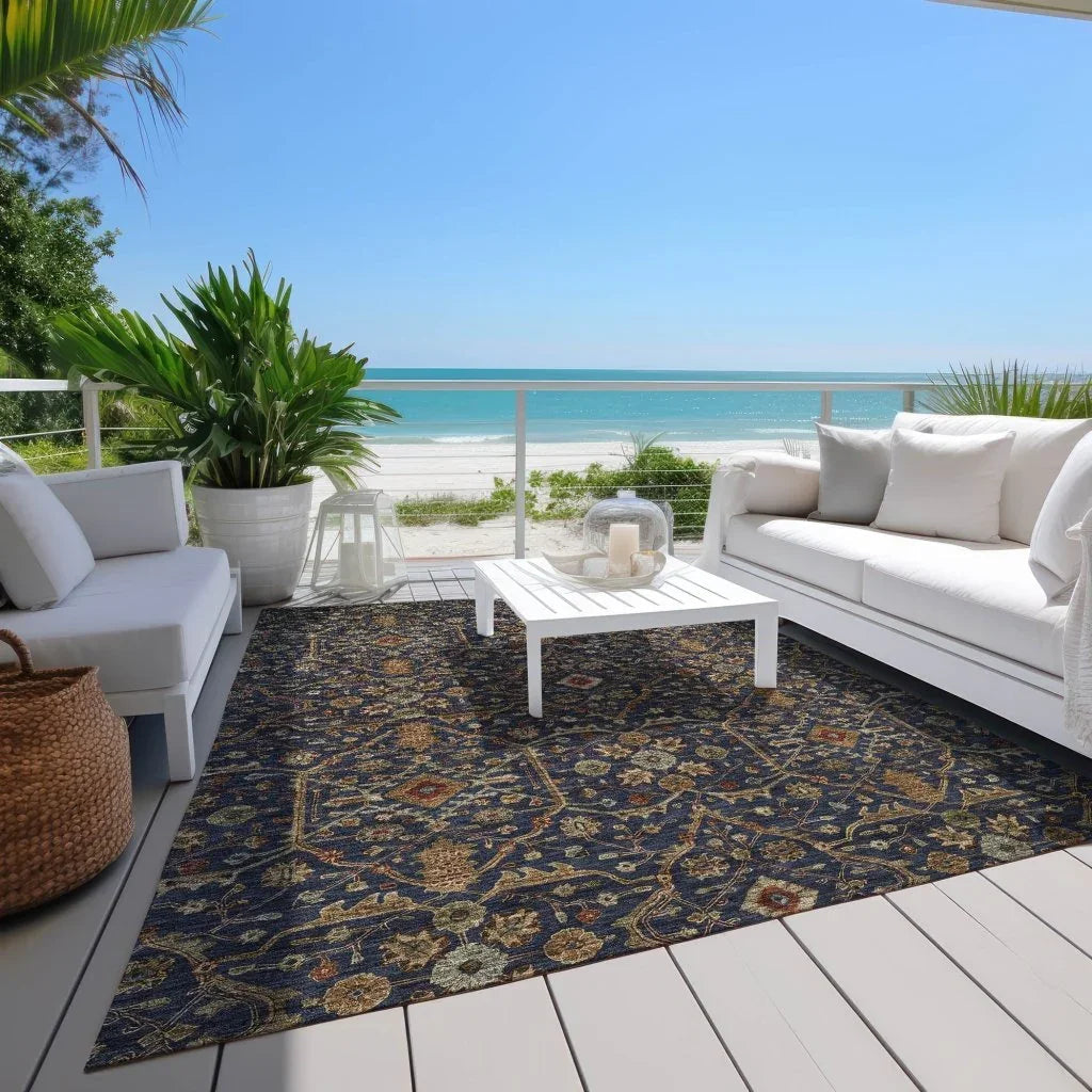 LOOMLAN Rugs Zara Blue Washable Indoor-Outdoor Rug