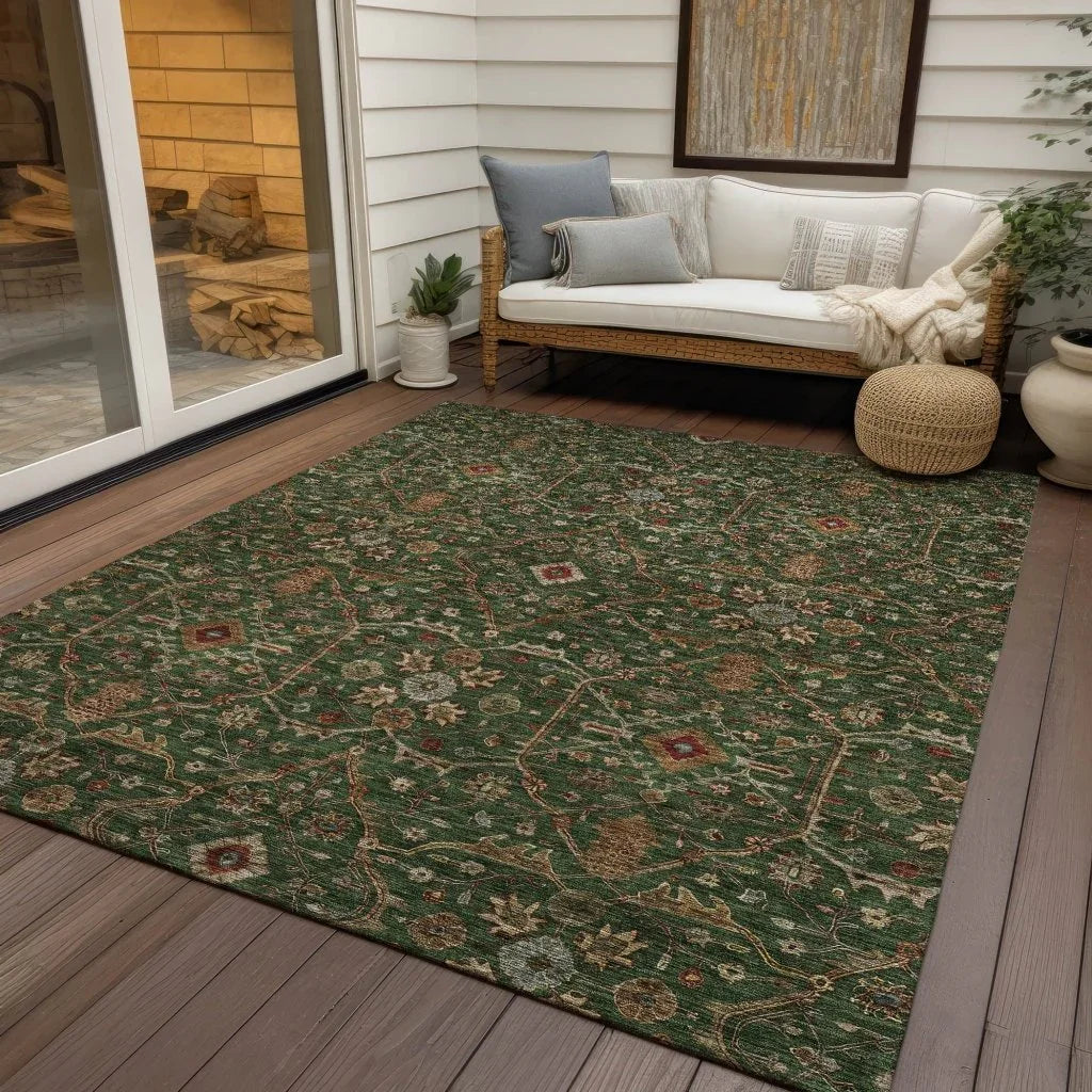 LOOMLAN Rugs Zara Green Washable Indoor-Outdoor Rug
