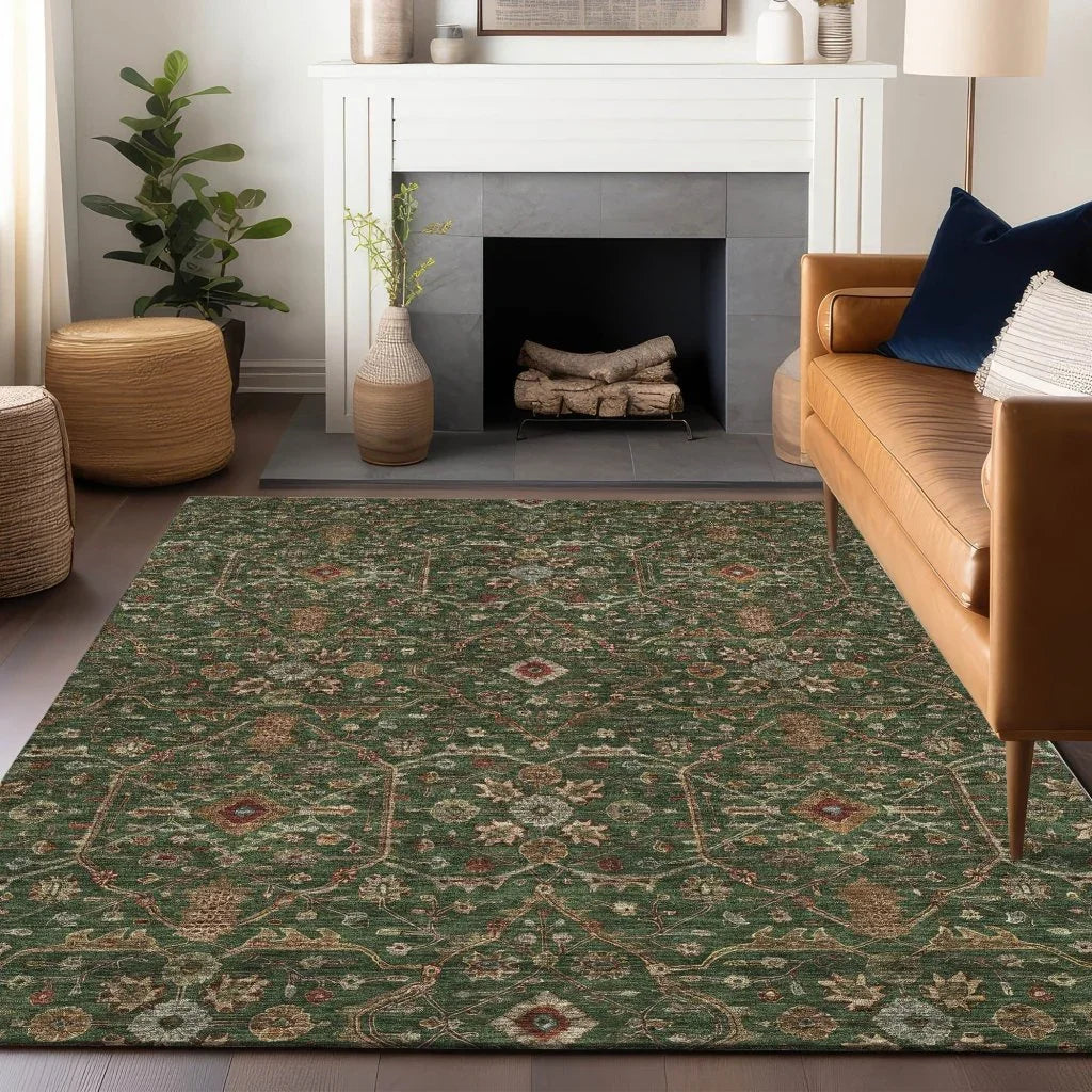LOOMLAN Rugs Zara Green Washable Indoor-Outdoor Rug
