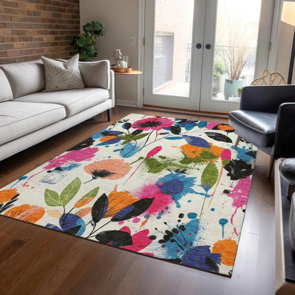 LOOMLAN Rugs Zarabelle Ivory Washable Indoor-Outdoor Rug