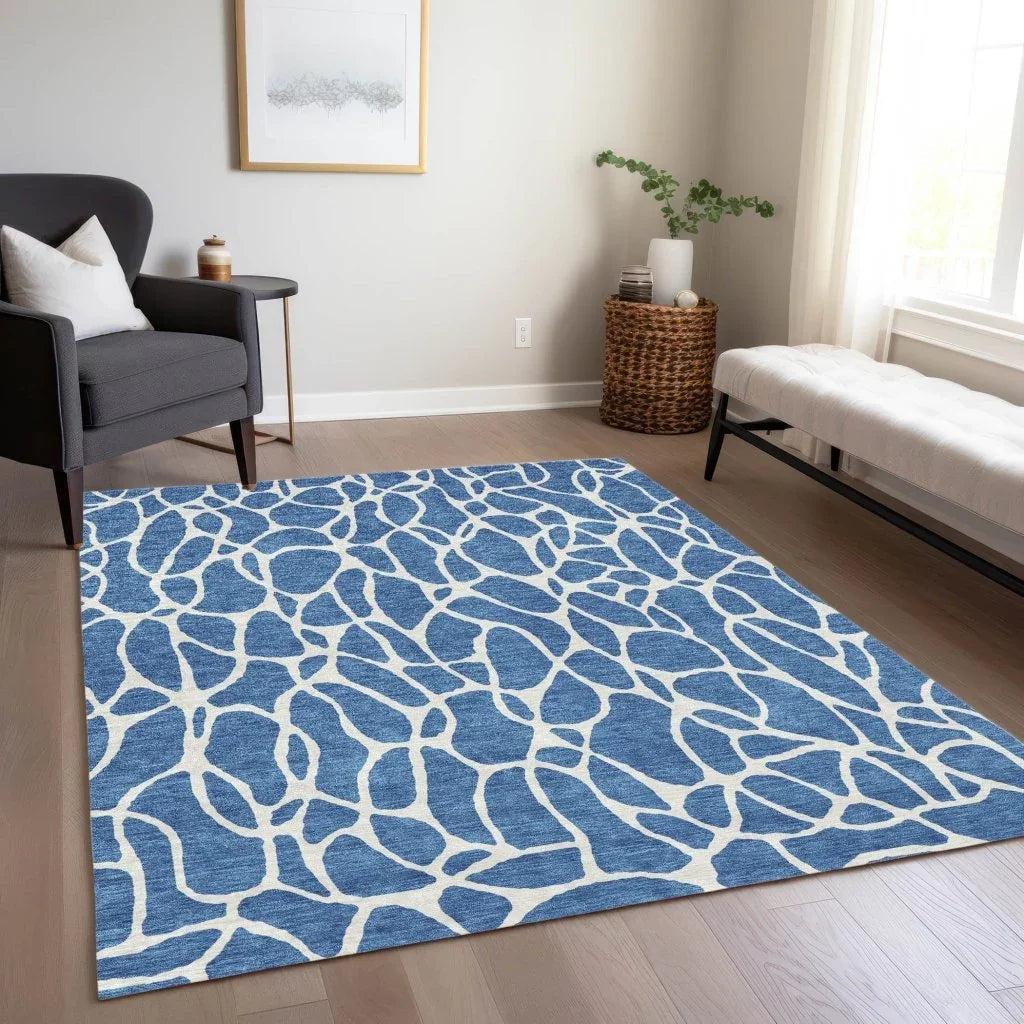 LOOMLAN Rugs Zarelia Blue Washable Indoor-Outdoor Rug