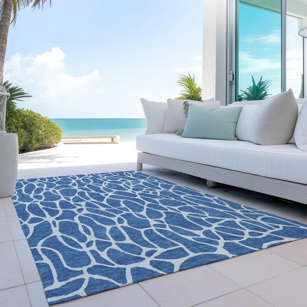 LOOMLAN Rugs Zarelia Blue Washable Indoor-Outdoor Rug