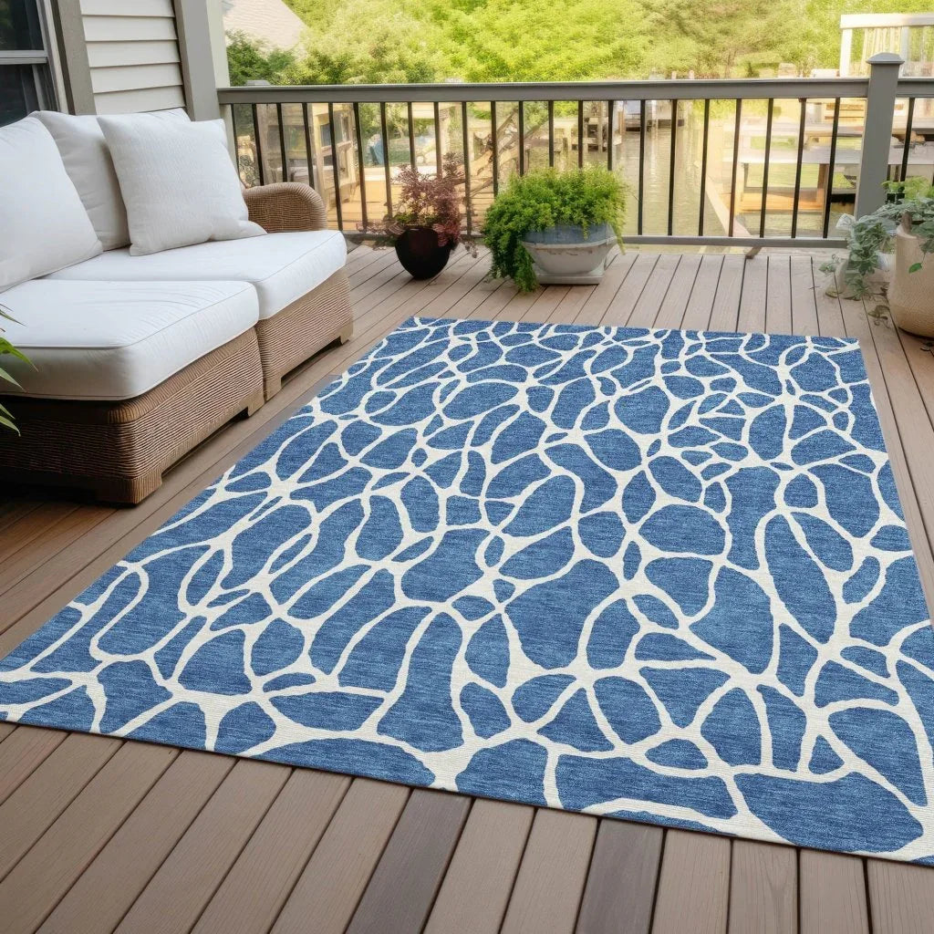 LOOMLAN Rugs Zarelia Blue Washable Indoor-Outdoor Rug