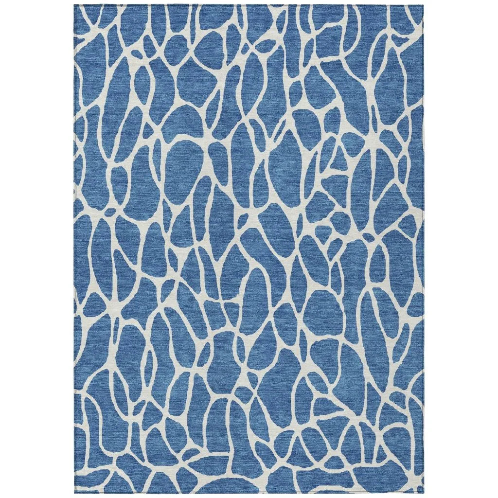 LOOMLAN Rugs Zarelia Blue Washable Indoor-Outdoor Rug