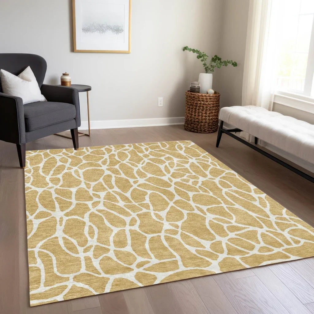 LOOMLAN Rugs Zarelia Gold Washable Indoor-Outdoor Rug