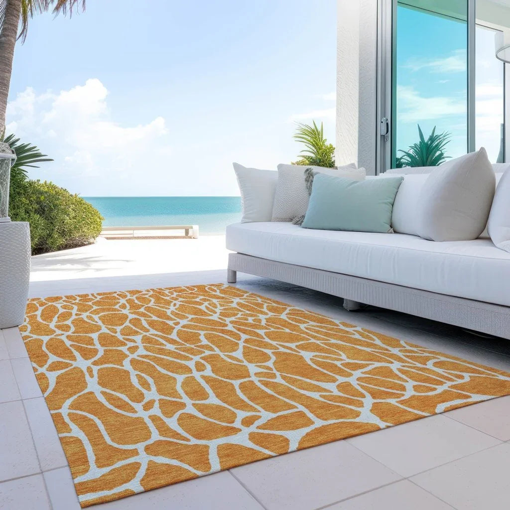 LOOMLAN Rugs Zarelia Orange Washable Indoor-Outdoor Rug