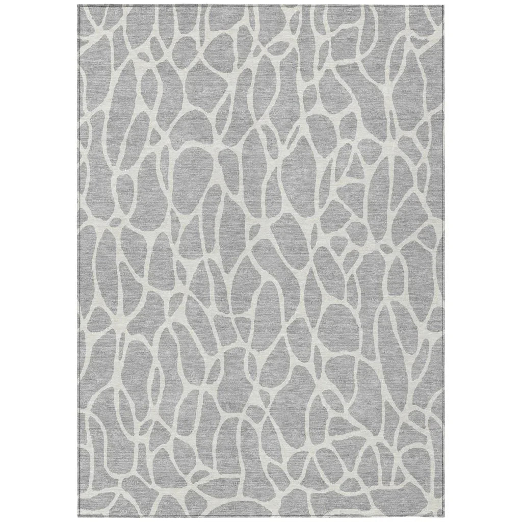 LOOMLAN Rugs Zarelia Silver Washable Indoor-Outdoor Rug