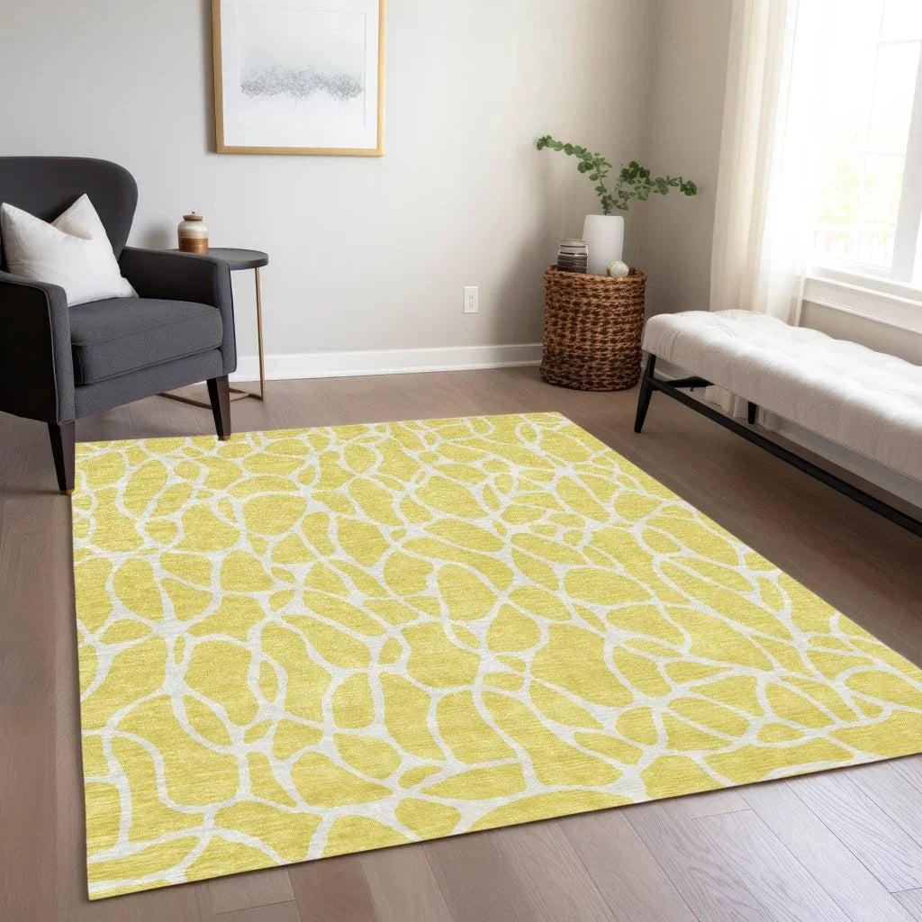 LOOMLAN Rugs Zarelia Yellow Washable Indoor-Outdoor Rug