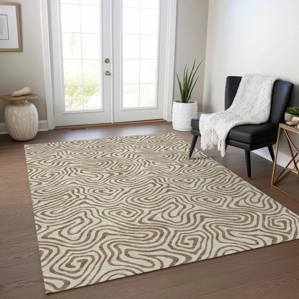 LOOMLAN Rugs Zena Beige Washable Indoor-Outdoor Rug