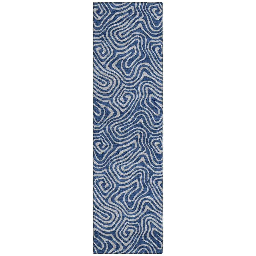 LOOMLAN Rugs Zena Blue Washable Indoor-Outdoor Rug