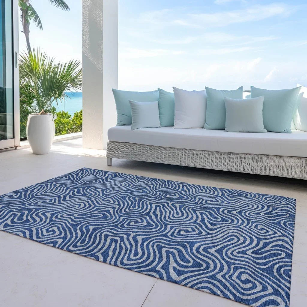 LOOMLAN Rugs Zena Blue Washable Indoor-Outdoor Rug