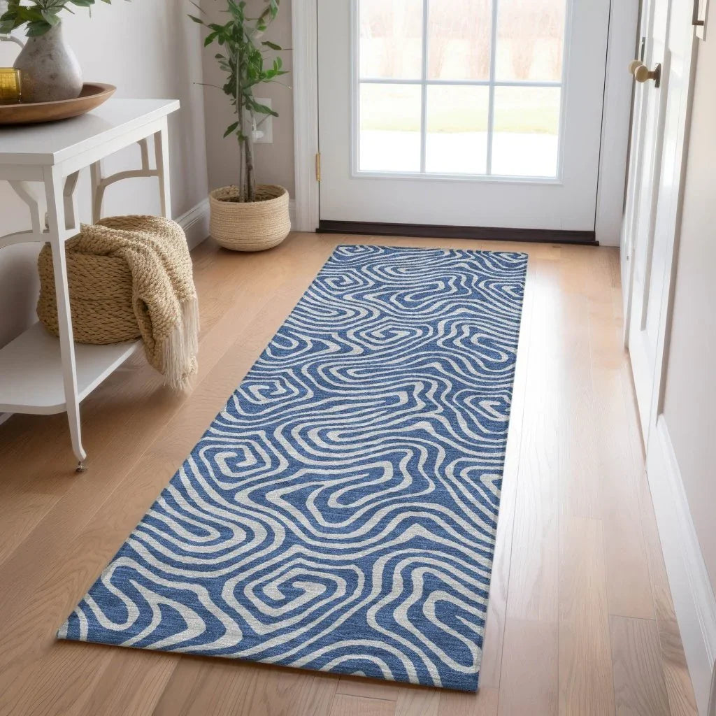 LOOMLAN Rugs Zena Blue Washable Indoor-Outdoor Rug