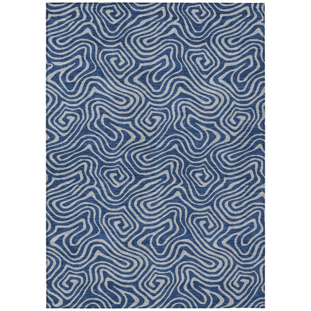 LOOMLAN Rugs Zena Blue Washable Indoor-Outdoor Rug