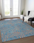 LOOMLAN Rugs Zena Teal Washable Indoor-Outdoor Rug