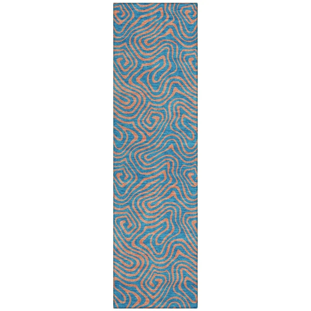 LOOMLAN Rugs Zena Teal Washable Indoor-Outdoor Rug