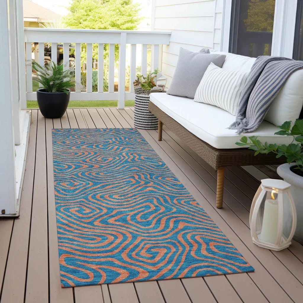 LOOMLAN Rugs Zena Teal Washable Indoor-Outdoor Rug
