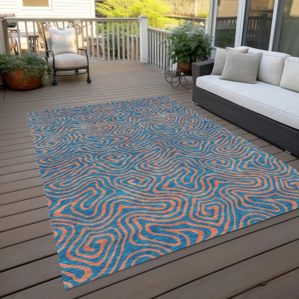 LOOMLAN Rugs Zena Teal Washable Indoor-Outdoor Rug