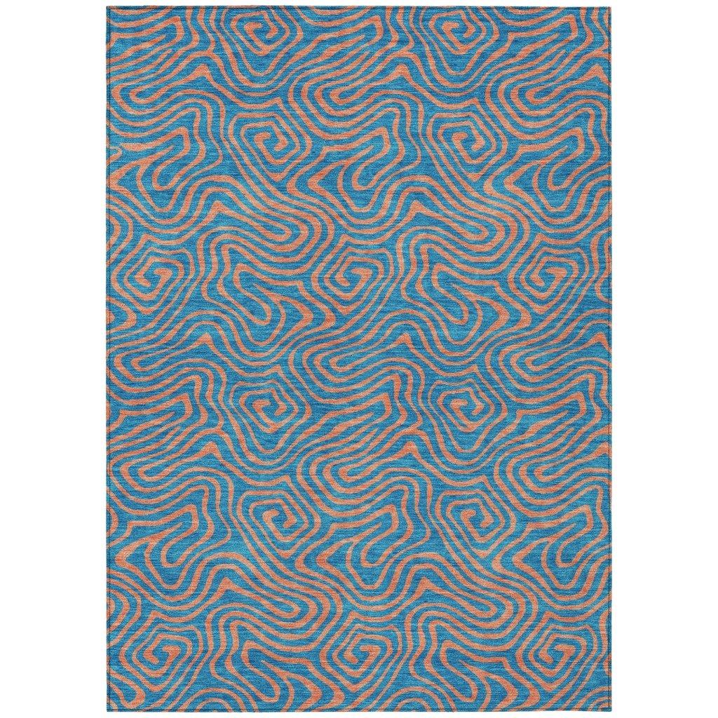 LOOMLAN Rugs Zena Teal Washable Indoor-Outdoor Rug