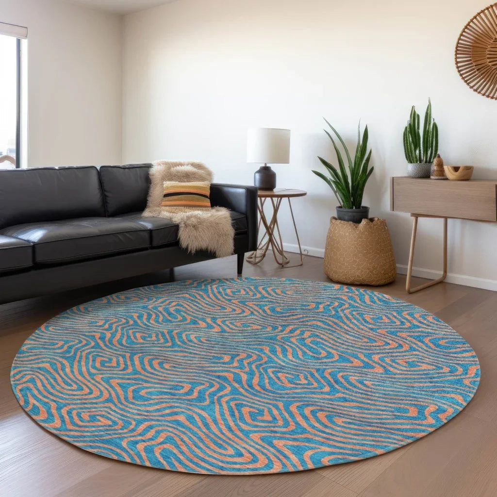 LOOMLAN Rugs Zena Teal Washable Indoor-Outdoor Rug