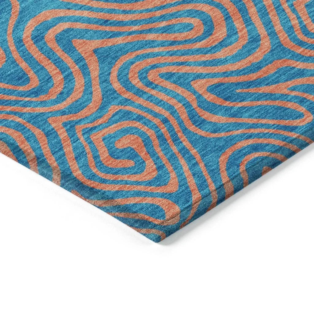 LOOMLAN Rugs Zena Teal Washable Indoor-Outdoor Rug