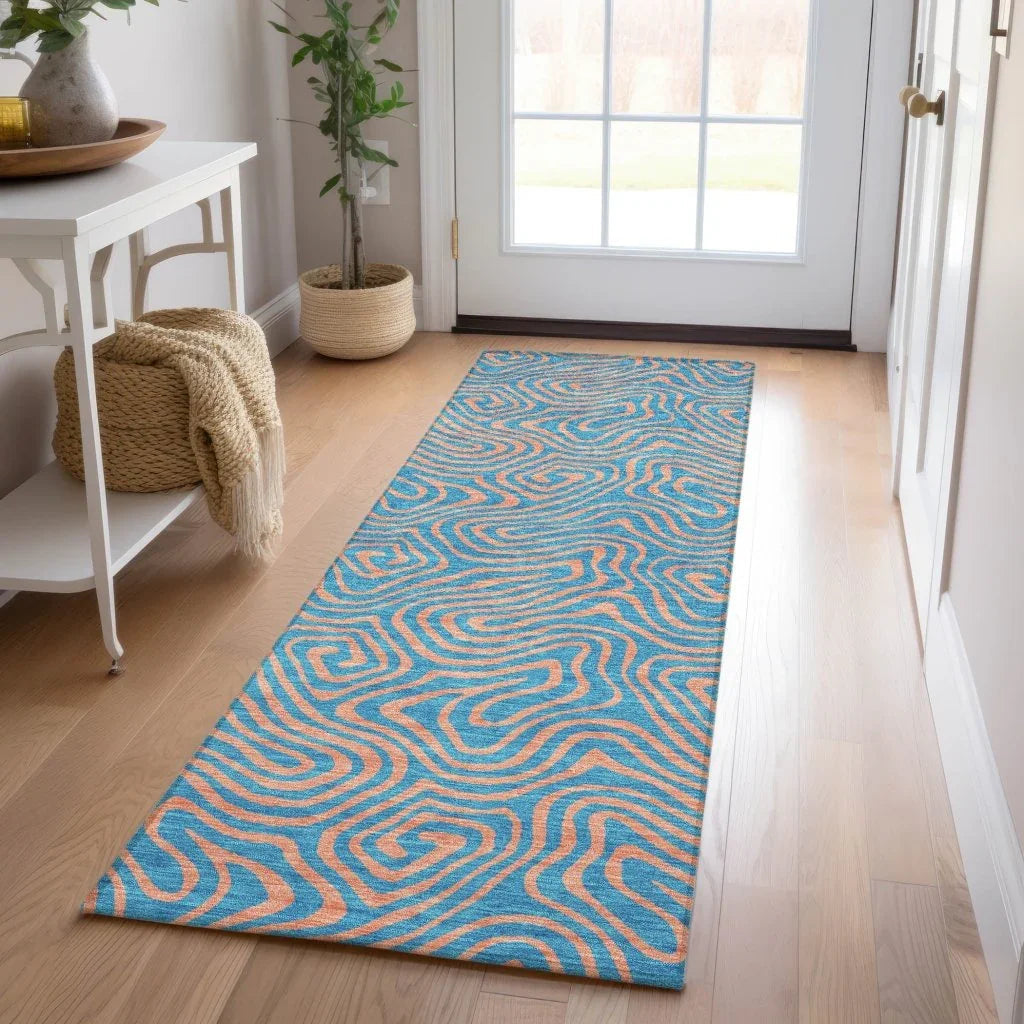 LOOMLAN Rugs Zena Teal Washable Indoor-Outdoor Rug