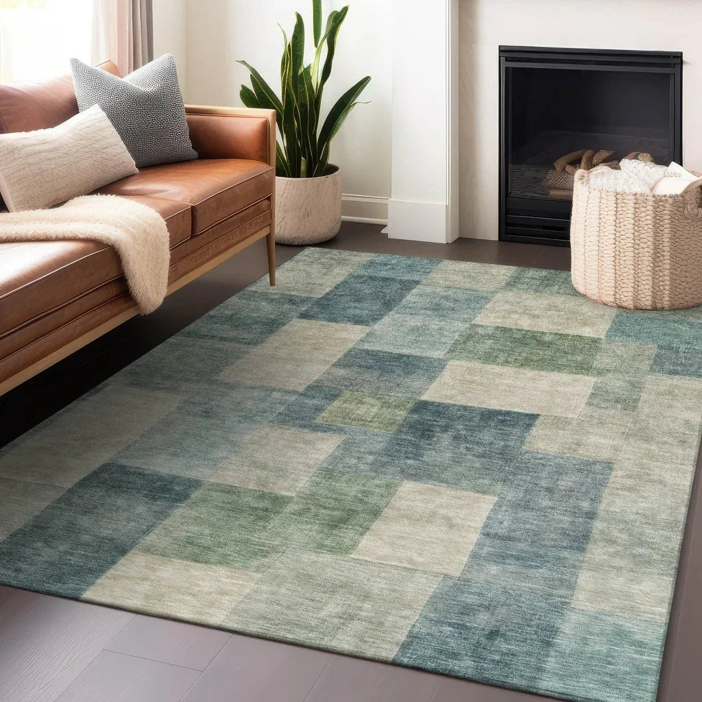 LOOMLAN Rugs Zenia Blue Washable Indoor-Outdoor Rug