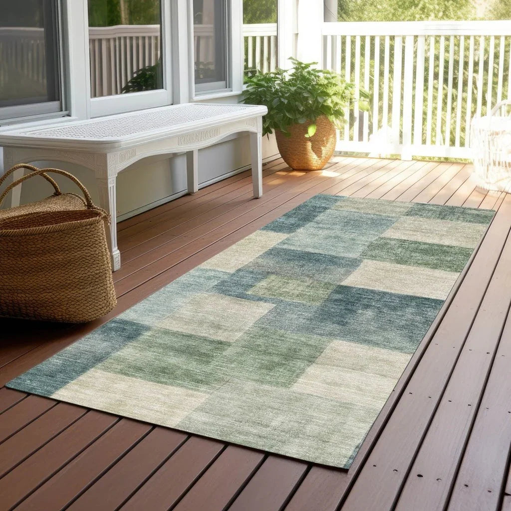 LOOMLAN Rugs Zenia Blue Washable Indoor-Outdoor Rug