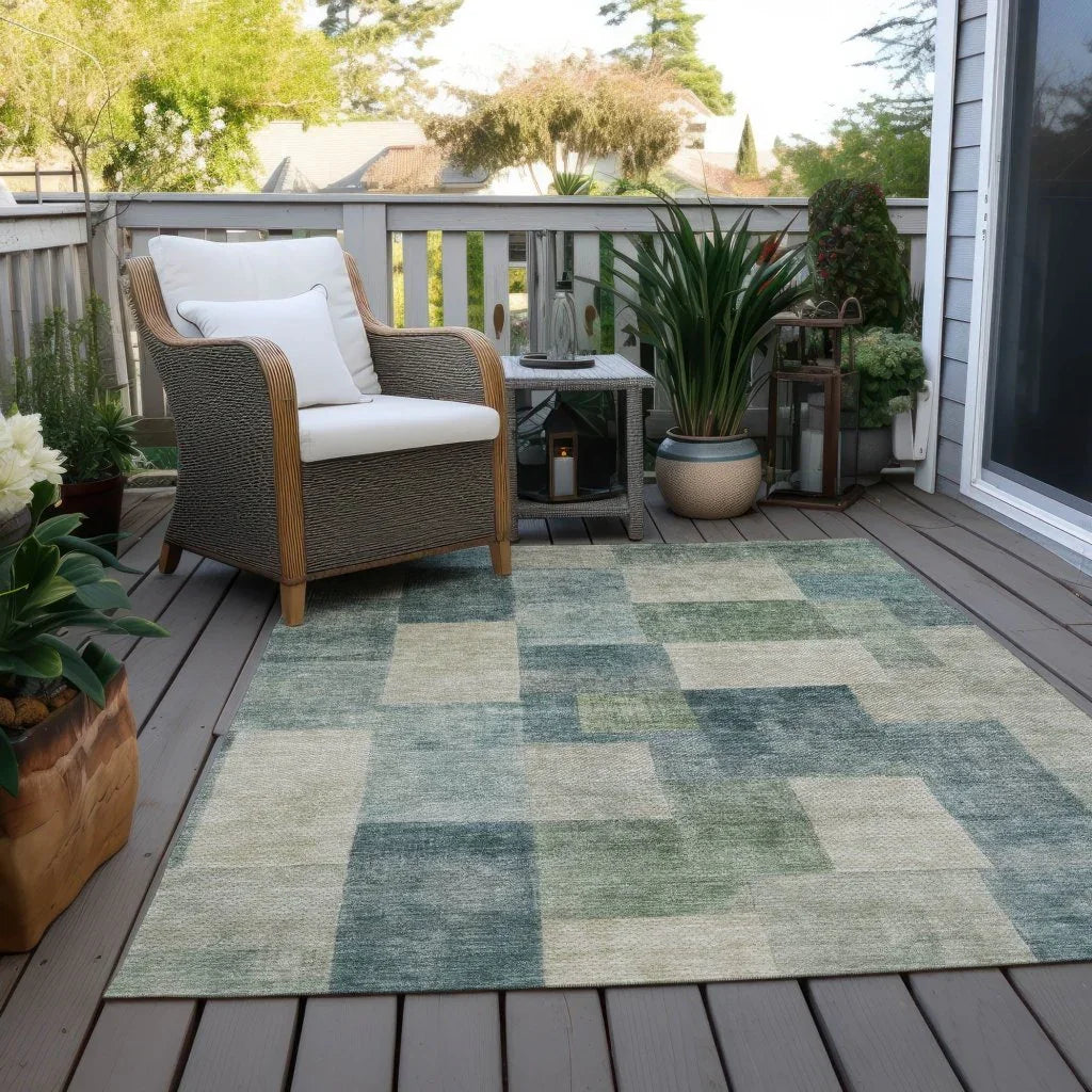 LOOMLAN Rugs Zenia Blue Washable Indoor-Outdoor Rug