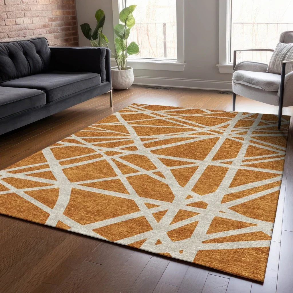 LOOMLAN Rugs Zephina Orange Washable Indoor-Outdoor Rug
