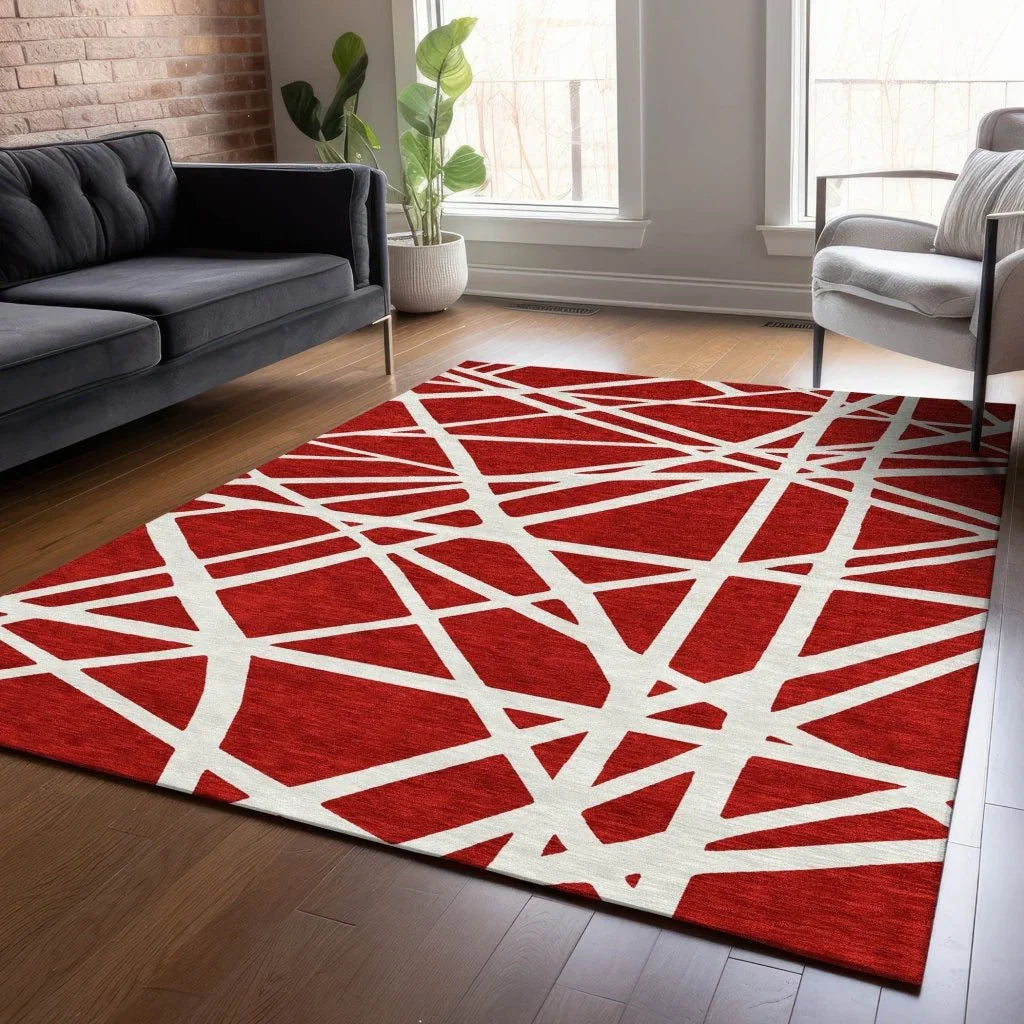 LOOMLAN Rugs Zephina Red Washable Indoor-Outdoor Rug