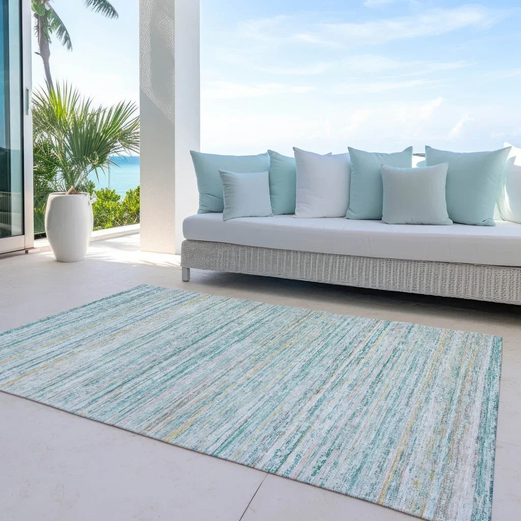LOOMLAN Rugs Zephyna Teal Washable Indoor-Outdoor Rug