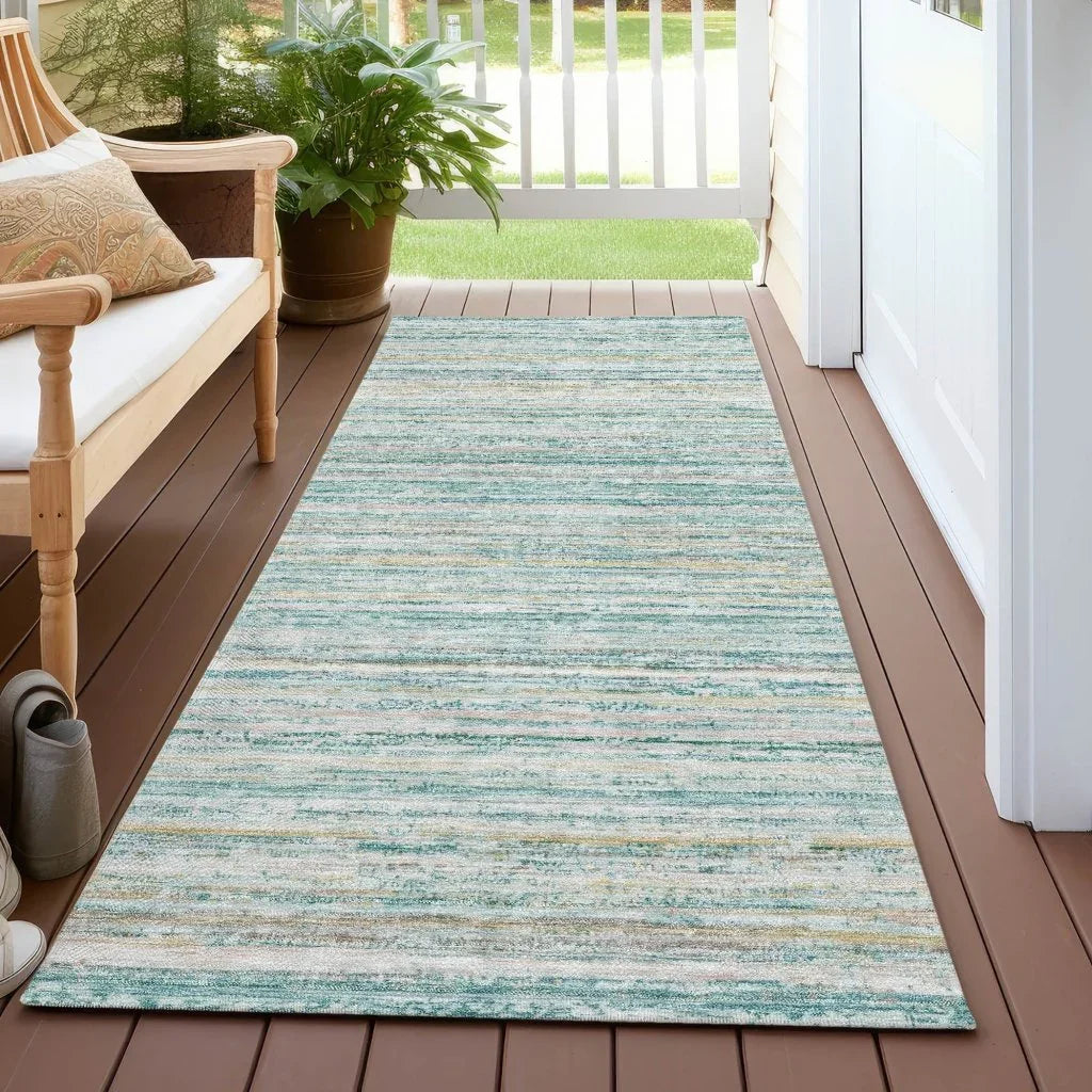 LOOMLAN Rugs Zephyna Teal Washable Indoor-Outdoor Rug